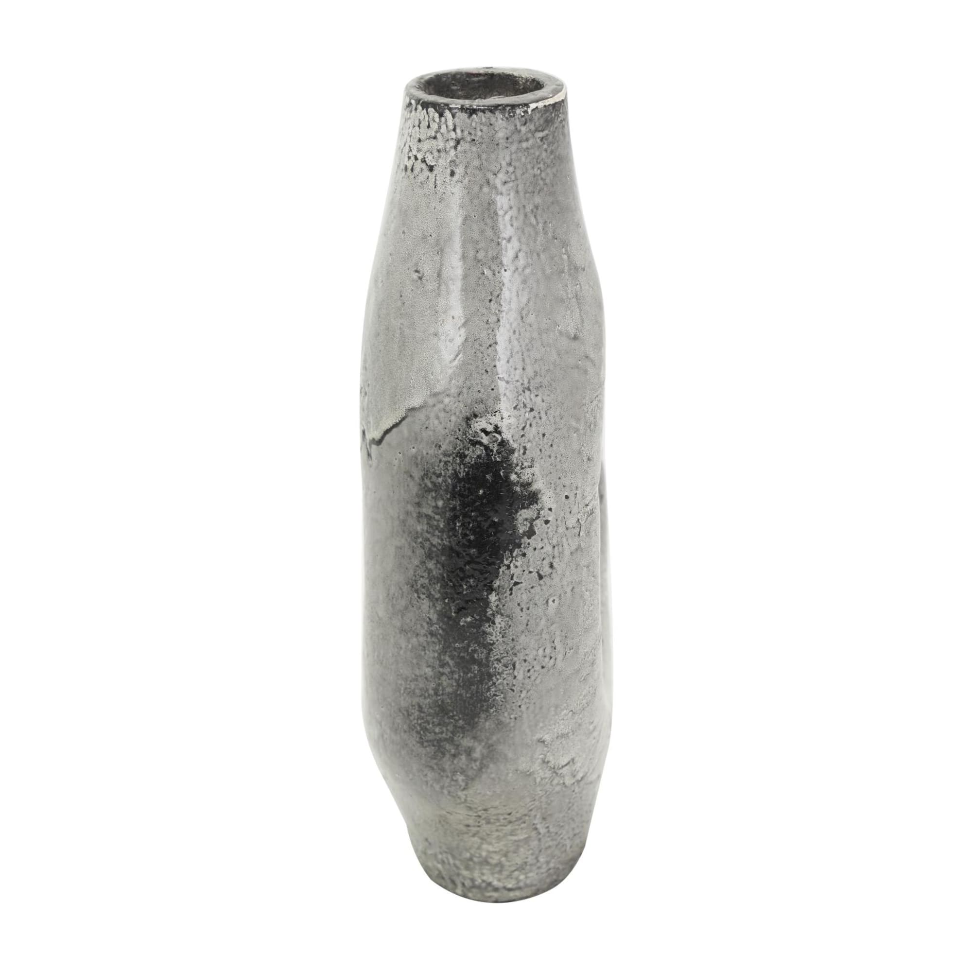 Gray Paper Mache Abstract Circular Vase with Dual Openings